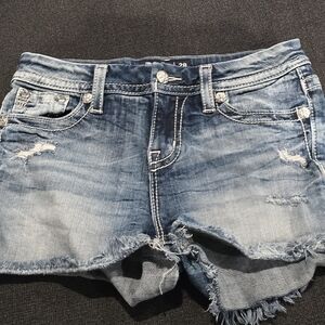 Miss Me Faded Blue Distressed Denim Cutoff Shorts